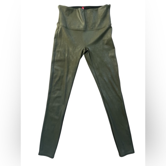 FAUX LEATHER CROC SHINE LEGGINGS SPANX - DARKENED OLIVE, LARGE - Picture 1 of 7